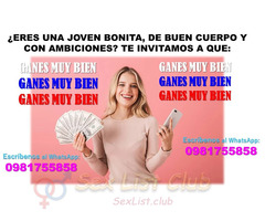 JOVEN BONITA TE INVITAMOS A GANAR BIEN CON CABALLEROS IMPORTANTES